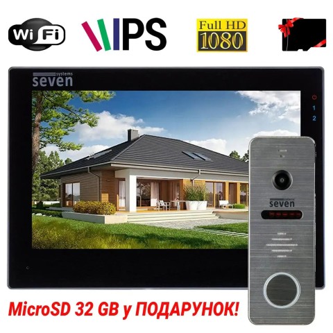 Комплект Wi-Fi домофона 7 дюймов с вызывной панелью SEVEN DP-7577/04Kit black