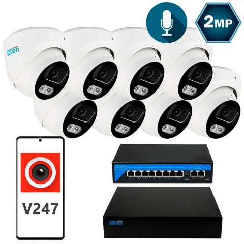 Комплект видеонаблюдения на 8 купольных 2 Мп IP-камер SEVEN IP-7212W8-2MP