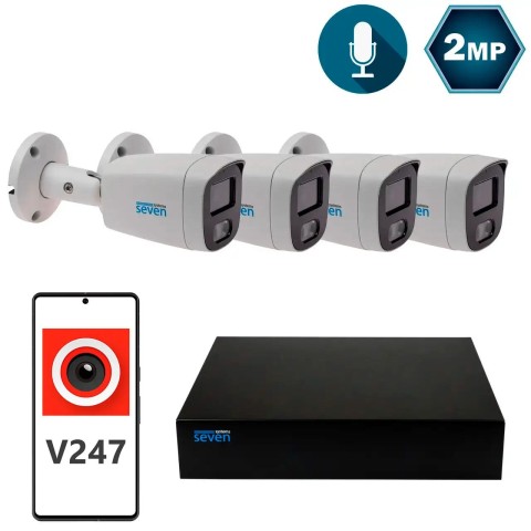 Комплект видеонаблюдения на 4 цилиндрические 2 Мп IP-камеры SEVEN IP-7222W4P4-2MP