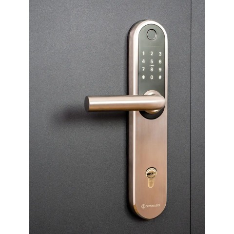 Умный дверной биометрический замок SEVEN LOCK SL-7768BF (85мм) silver