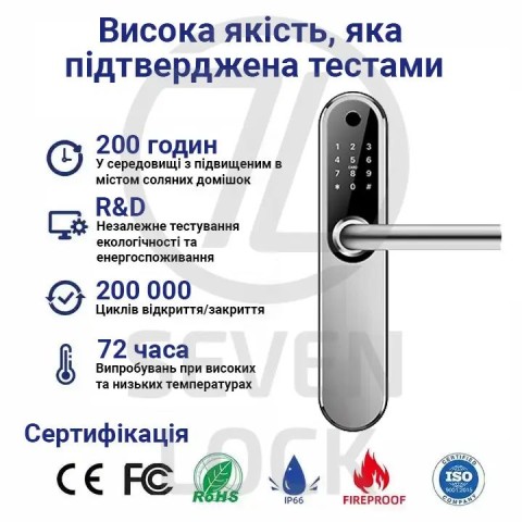 Умный дверной биометрический замок SEVEN LOCK SL-7768BF (85мм) black