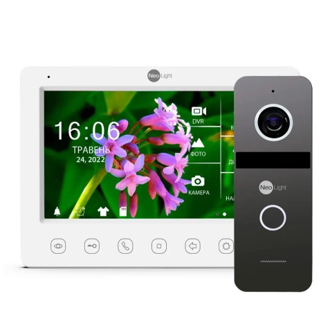 Комплект видеодомофонаNeoLight Kappa+ HD WF white 7 дюймов и вызывной панели NeoLight SOLO FHD Graphite