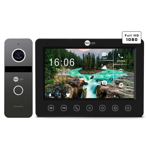 Комплект видеодомофона NeoLight KAPPA+ HD Black и панель вызова SOLO FHD Graphite