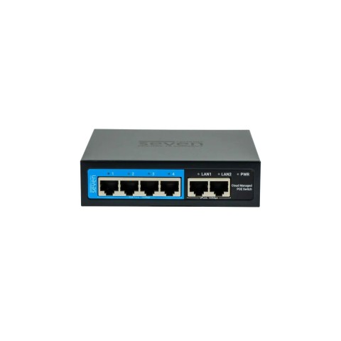 Хмарно керований 6-ти портовий PoE комутатор SEVEN PS204D-12V (Cloud POE: 4, UP: 2)