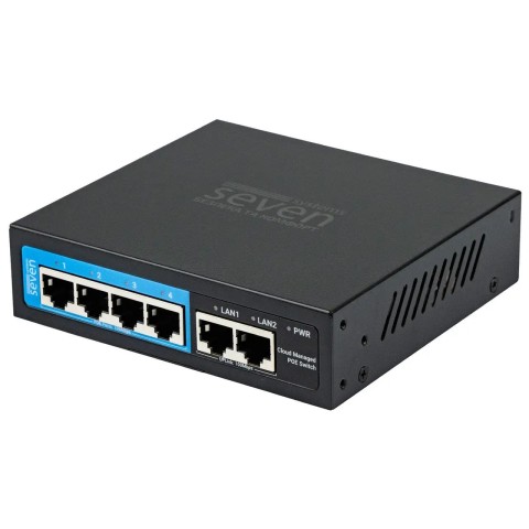Хмарно керований 6-ти портовий PoE комутатор SEVEN PS204D-12V (Cloud POE: 4, UP: 2)