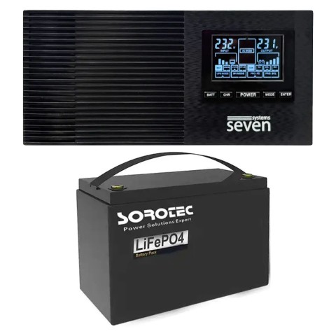 Комплект резервного живлення SEVEN I-7964 1200ВА/1000Вт з АКБ Sorotec LiFePO4 12.8V/100Ah 1280Wh