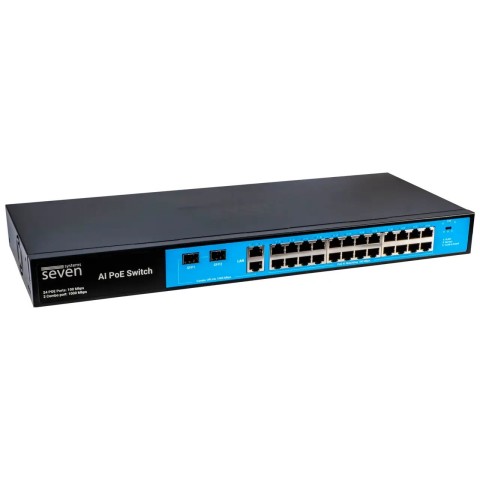 PoE комутатор 24 порти SEVEN P-73224G-2SFP (POE: 24, UP: 2 Combo G / SFP)