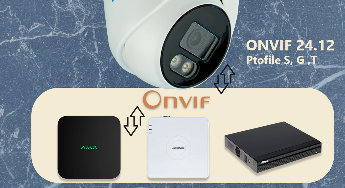 Для підключення до сторонніх відеореєстраторів, наприклад, Hikvision, Dahua, Uniview та інші, CCTV камера SEVEN IP-1012PA використовує ONVIF 19.12 з підтримкою профілів S, G і T, що забезпечує безпроблемну роботу з передачею подій, таких як детекція руху та інших. Також є можливість використовувати RTSP.