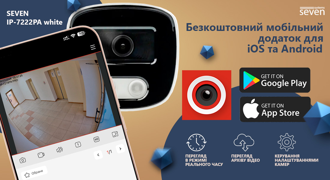 IP-відеокамера 2 Мп вулична SEVEN IP-7222PA white 4 мм Мобільний додаток V247 для камери SEVEN IP-7222PA